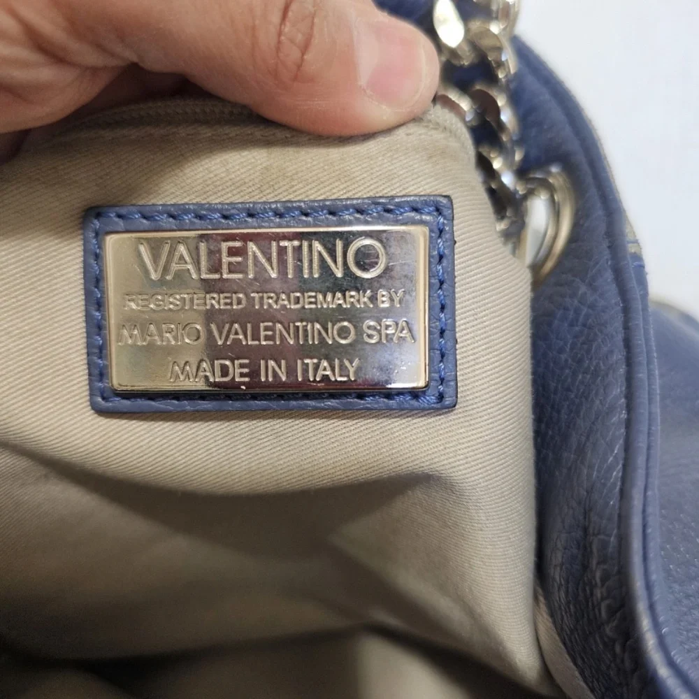 Valentino By Mario Valentino Luisa Blue Denim Zebra Large Leather Handbag Purse - Picture 10 of 16